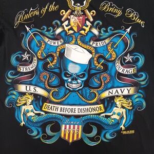 7.62 Design T-Shirt U.S. Navy Skull Mermaid Mens MD Black Graphic Tee 2008